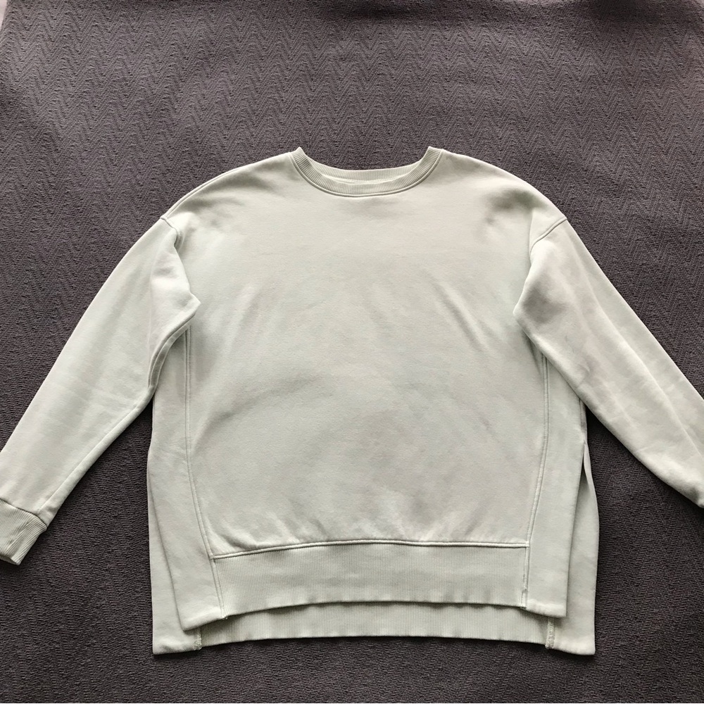 Lou & Grey Pale Sage Sea-foam Green Sweatshirt Sweater Side Slits Fleece Soft XS